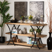 Baxton Studio JY20A165-NaturalBlack-Console Baxton Studio Terrell Modern Rustic and Industrial Natural Brown Finished Wood and Black Finished Metal Console Table